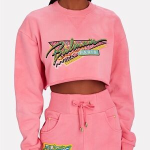 NWT Balmain Barbie Pink Embellished Hoodie Cropped XXS